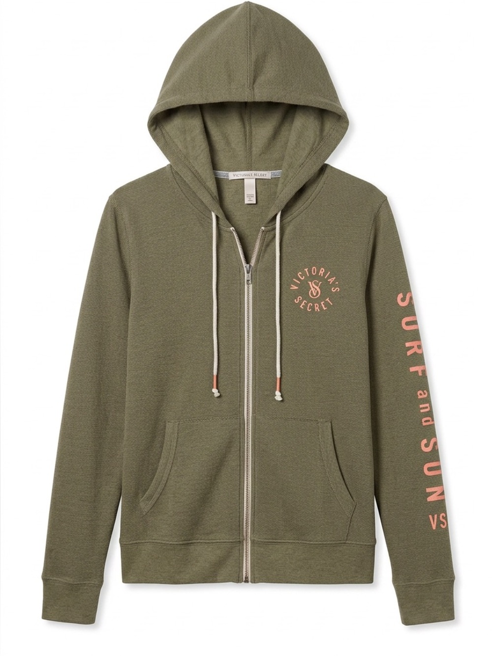 Victoria's Secret Olive Green Hoodie with Pink Lettering